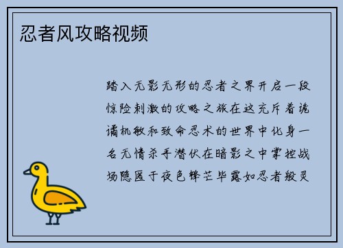 忍者风攻略视频